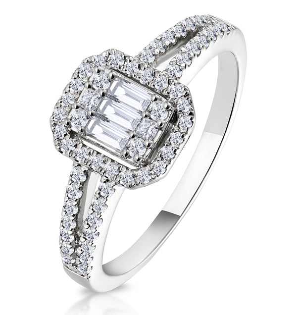 0.50ct Halo Baguette Diamond Ring Asteria Collection in 18K White Gold